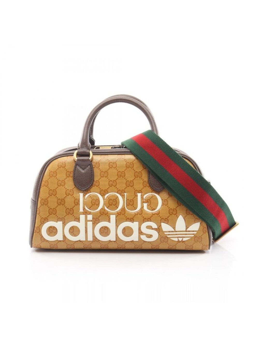 Gucci Handbag Adidas Mini Duffle GG Crystal 2-Way Beige Brown White Canvas - Picture 1 of 8